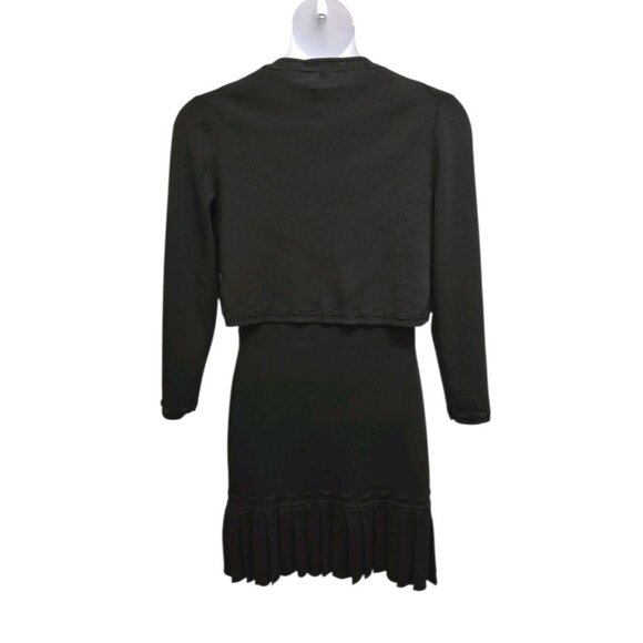 BCBG MaxAzria 2 Piece Shift Ponte Knit Dress Cardigan Set Womens Large Black - Picture 3 of 11